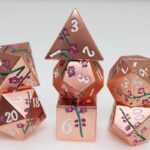 7 Die Set: Metallic Bouquet: Copper Cherry Blossoms – Metal RPG Dice Set